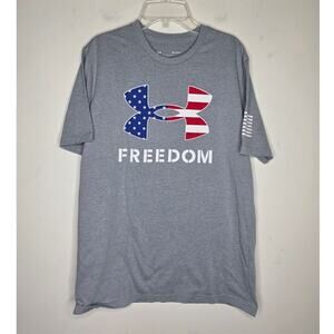 Under Armour grey American flag stars stripes logo short sleeve shirt - medium